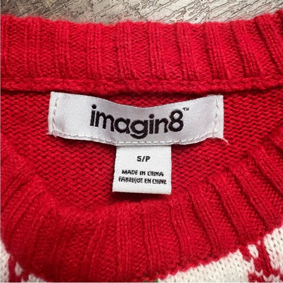 Festive Red and Green ugly sweater Reindeer Sweater Imagin8 S holiday pull over - Picture 4 of 7